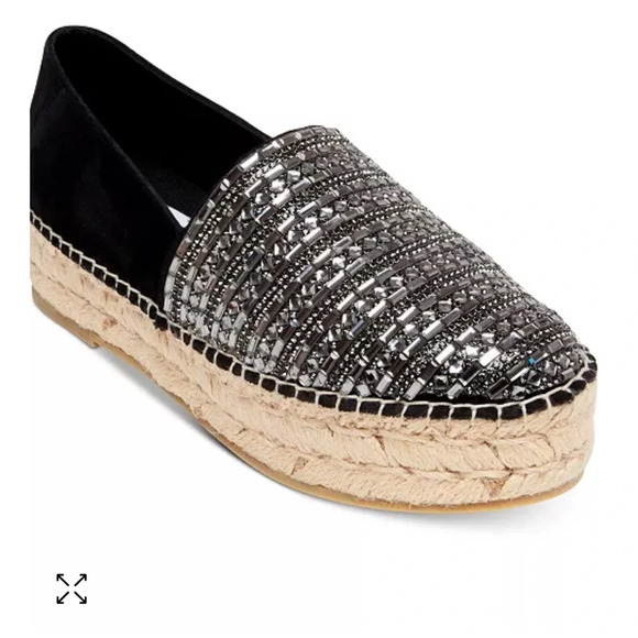 NWOB Steve Madden Sparkle Proud Black Espadrille Flats Size 9 - Picture 1 of 8